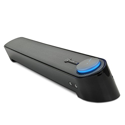 GOgroove Computer Speaker Mini Soundbar - USB Powered PC Sound Bar with Easy Setup Wired AUX, Stereo Audio, Microphone Port, Volume Control Knob, Under Monitor Design for Desktop (Black) - color: Black and Grey