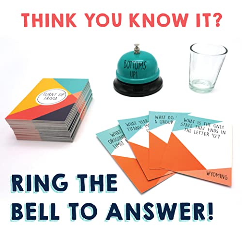 Turnt Up Trivia Card Game for Adults - Call Bell Game for Family and Friends - Bachelor and Birthday Party Trivia With 1.5 Oz Shot Glass (44 Ml)