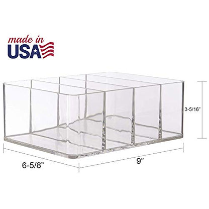 STORi 4-Compartment Clear Plastic Organizer, Rectangular Divided Makeup and Vanity Storage Bin, Use Upright for Eyeshadow Palettes, Made in USA