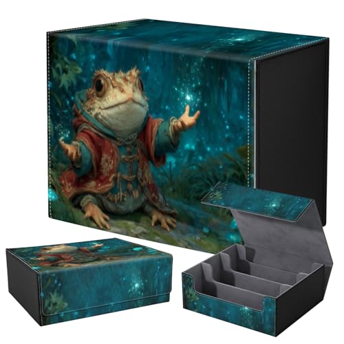Strong Magnet for TCG MTG Commander Deck Box Playing Card Case Organizer Trading Card Case Creative Pattern Trading Card Storage Box for Collectible Games Up to 2400 Cards,Cute Green Frog Toad - color: Cute Green Frog Toad
