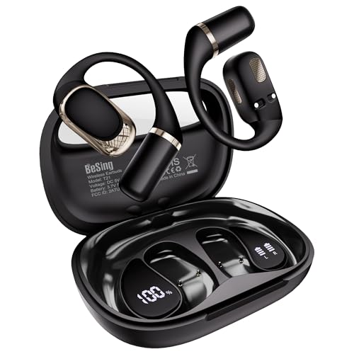 Open Ear Earbuds, Over Ear Headphones with Ear Hooks, True Wireless Bluetooth 6.0 Earphones, Stereo Sound, Ultra-Comfort, 50H Playback, IPX7 Waterproof Ear Buds with Mics for Running Sports - color: Black