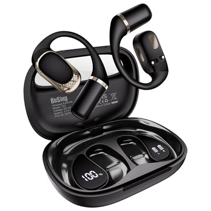 Open Ear Earbuds, Over Ear Headphones with Ear Hooks, True Wireless Bluetooth 6.0 Earphones, Stereo Sound, Ultra-Comfort, 50H Playback, IPX7 Waterproof Ear Buds with Mics for Running Sports - color: Black