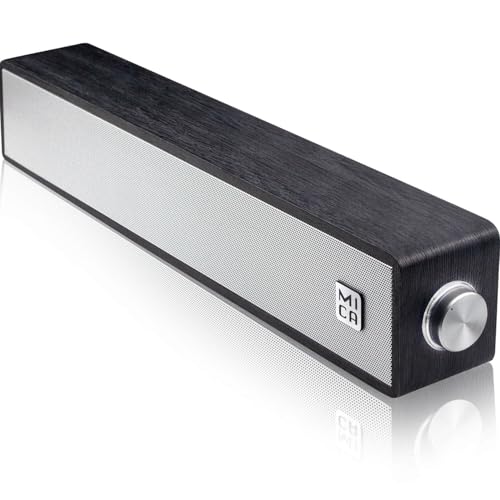 MICA Computer Speakers, Vintage Wired Computer Sound Bar, Retro Wooden Mini Soundbar, 3.5mm Aux Connection, USB Powered PC Speakers for Desktop Monitor, Laptop, Tablets (Black) - color: Black