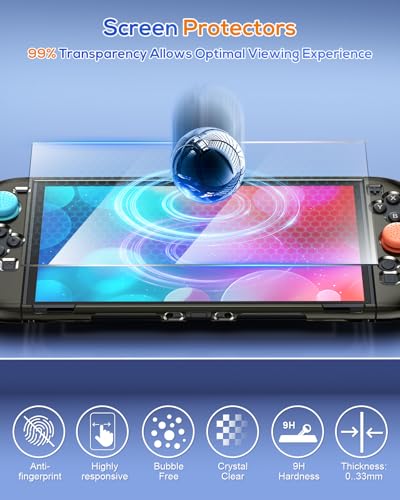 FYOUNG Protective Case for Nintendo Switch 2, Slim Hard Shell Accessories | Switch 2 Cute Case, Scratch&Shock Protection Cover with Screen Protector, 8 Thumb Grip (Translucent Black, Switch 2 7.9inch) - color: Translucent Black