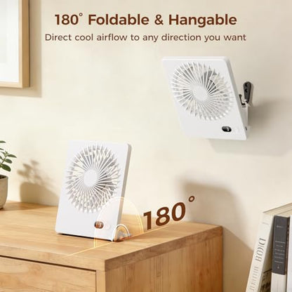 Zuvas Desk Fan Small Rechargeable Battery Table Fans for travel Ultra Quiet | 180° Tilt Folding, LED Dislay, Portable Fan Slim Design, 3 Speed Adjustable, for Office Bedroom Desktop, Cruise Essentials - color: White