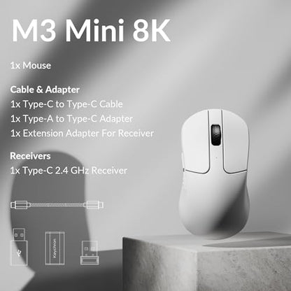 Keychron M3 Mini 8K Wireless Gaming Mouse, 55g Lightweight, PixArt 3950 Sensor, 30K DPI, Bluetooth 5.3/2.4GHz/Wired, Programmable, 140H Battery, for Mac/Windows/Linux - White - color: White