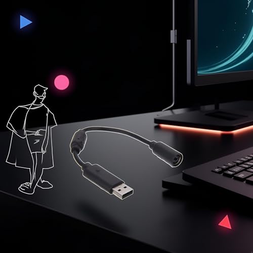 Black USB Breakaway PC Extension Cable Cord Converter Adapter for Xbox 360 Wired Controller Gamepad, Accessories Cables and Adapters