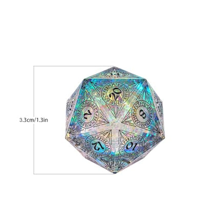 Cusdie Single D20 DND Dice with Sharp Edges and Glitter Foil Inclusions, 33mm Handcrafted 20 Sided D&D Dice, for Role Playing Game(Transparent w/Black Pattern) - color: Transparent W/Black Pattern