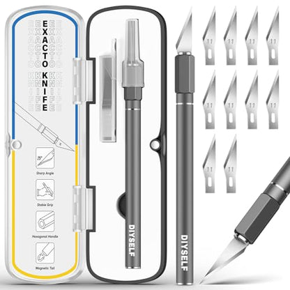 DIYSELF Exacto Knife 12 Pcs Exacto Knife Set with Case for Crafting | Craft Hobby Precision Knife with 11 Blades for Scrapbooking Models 3D Printing Clay Rubber Stamps Gift for Women Adults Men - color: Grey