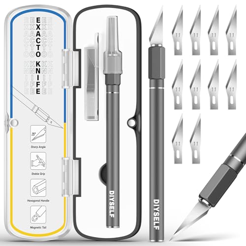 DIYSELF Exacto Knife 12 Pcs Exacto Knife Set with Case for Crafting | Craft Hobby Precision Knife with 11 Blades for Scrapbooking Models 3D Printing Clay Rubber Stamps Gift for Women Adults Men - color: Grey