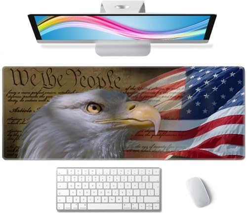 Large Mouse Pad, Desk Mat, Gaming Mouse Pad, Bald Eagle on American Flag Mouse Pad for Desk, Desk Pad for Keyboard Mice, Desk Mat for Desktop, Extended Long Mousepad Thin, 31.5 x 11.8 Inch - color: Bald Eagle on American Flag