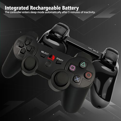 Digital Dynasty 2 Pack Controller for PS3 - Wireless PC Controller for Sony Playstation 3 - Double Shock 3, Bluetooth, Rechargeable, Remote for PS3 - Including 2 USB Cables (Black)