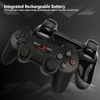 Digital Dynasty 2 Pack Controller for PS3 - Wireless PC Controller for Sony Playstation 3 - Double Shock 3, Bluetooth, Rechargeable, Remote for PS3 - Including 2 USB Cables (Black)