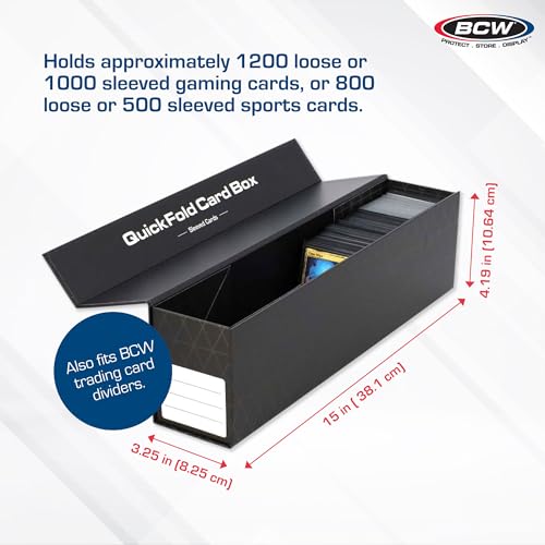 BCW QuickFold Card Storage Box for Sleeved Cards – 3 Pack – Not for Toploaders – Magnetic Closure – Holds 500-1200 Sleeved or Unsleeved Cards – MTG Card Storage