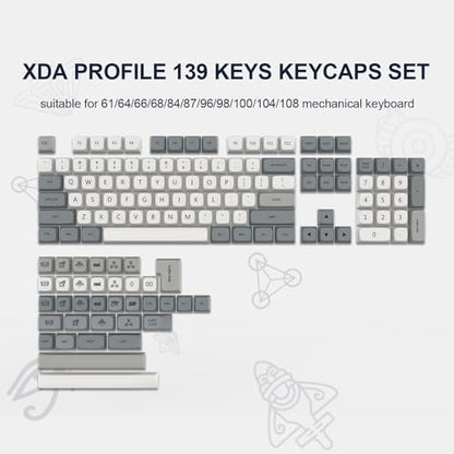 dagaladoo Retro PBT keycaps Set, XDA Profile Keyboard Keycaps | Dye Sublimation,Retro White/Grey Custom keycaps for 60% 65% 75% 100% Cherry-MX switch Mechanical Keyboard - color: Retro Grey (XDA)