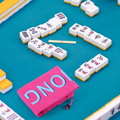 34 Inch Long Mahjong Mat Bag Cute Double Strapped Canvas Drawstring Mahjong Holder Lightweight Outdoor Carrying Bag for Board Games Travel Storage-Mat Not Include(Pink,1 Pc) - color: Pink, style: Soild