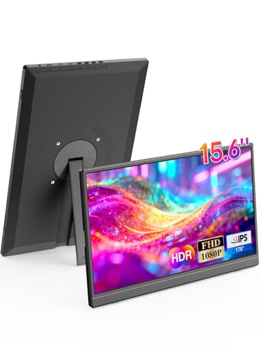 15.6 Inch Portable Monitor, 1080P FHD IPS Ultra-Slim Travel Monitor with Kickstand & Speakers, USB-C HDMI Plug & Play HDR External Monitor for Laptop PC Phone PS5 Xbox Switch - style: Monitor with kickstand