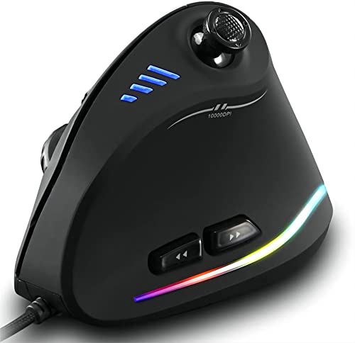 TKMARS Wired Ergonomic Mouse with Joystick, Vertical Gamer Mouse 11 Programmable Buttons 10000 DPI Adjustable Gaming Mouse for PC Mac USB Computer Black