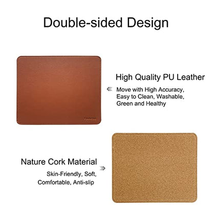 Leather Mouse Pad - Wooden Double-Sided Mouse Pad with Stitched Edge, Waterproof Ultra-Thin, 10.2 x 8.3 Inch, Brown - color: Brown