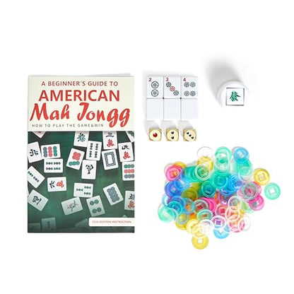 American Mahjong Tile Set, Mah Jong Set Complete with Bag, 166 White Tiles with Golden Dices for Travel, 4 All-in-One Mahjong Racks with Pushers (White) - color: White