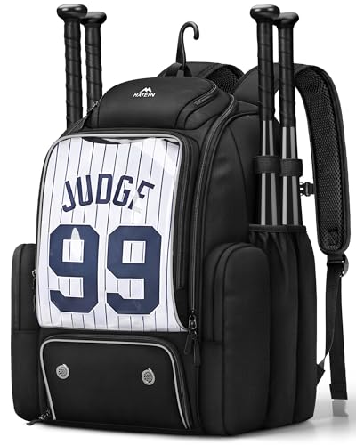 MATEIN PRO Youth Baseball Backpack for 4 Bats, Collapsible Shoe Compartment | Water Resistant, Large, Boys Baseball Bat Bag, Insulated Beverage Pocket, Clear Display Window, Storage Holds Glove, Helmet - color: Black