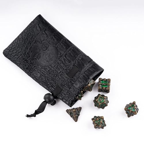 Metal Skull Dice Set with Skull Bag,7PCS Polyhedral Metal Dice Set for DND Role Playing Games(Bronze Green) - color: Skull Bronze Green