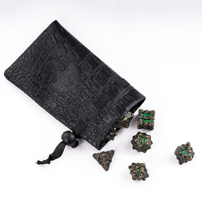 Metal Skull Dice Set with Skull Bag,7PCS Polyhedral Metal Dice Set for DND Role Playing Games(Bronze Green) - color: Skull Bronze Green