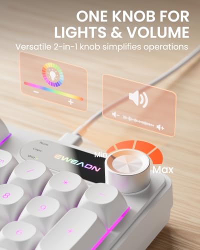 EWEADN Wired Keyboard and Mouse Combo with Detachable Wrist Rest, Quiet Ergonomic Keyboard Mouse Set with Multimedia Knob, RGB Backlit, Double-Shot Keycaps Natural Typing for Laptop, PC - White - color: White