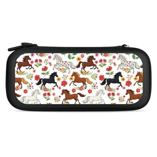 PPIKTC Game Carrying Bag Compatible with Nintendo Switch, Cute Animal Horses Floral Portable Game Pouch with 15 Games Cartridges and Protective Hard Shell Case - color: Design (325)