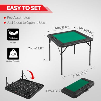 PEXMOR 34" Foldable Mahjong Table Portable, 4 Player Card Game Table w/Cup Holders & Chip Grooves, Tabletop Foldable, Poker Board Game Domino Table for Blackjack, Texas Hold'em (Black) - color: Black