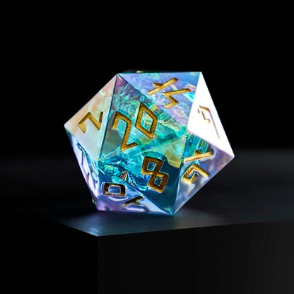 Iridescent DND Dice Set with Glowing LED Display Box – Sharp Edge Polyhedral Dice with Mesmerizing Finish | Bonus Stickers Included | Dungeons and Dragons (TTRPG) Dice Set - color: (Non-liquid Core) Iridescent - Frostwake