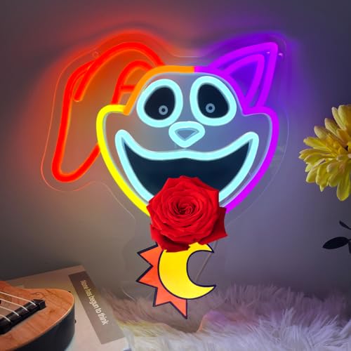 14.3 * 11.8inch Smiling Dog and Smiling Cat Critters Neon Sign,LED Light, Dimmable USB Powered Wall Decor for Bedroom Game Room, Gift for Fans - color: S-TCat