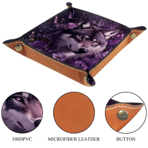 Dice Trays Wolf Rose Wreath Holder Storage Box for Dice Games Like RPG DND, Leather Dice Holder Portable Folding Rolling Dice Tray, 16x16cm - color: Multi 8