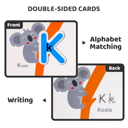 LiKee Alphabet Flash Cards Wooden Letter Puzzle ABC Sight Words Matching Games Counting Board Preschool Educational Montessori Toys for Toddlers Boys Girls 3+ Years (36 Cards& 37 Wood Pieces)