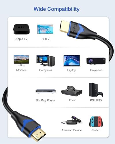 Short HDMI Cable 2FT, 4K HDMI Cable 2 Foot High Speed HDMI 2.0 Cord 4K@60Hz, 2K@144Hz, 1080P@240Hz, HDR, 3D, ARC for TV Box, Switch, Laptop, HDTV, Monitor, PS5/PS4, Xbox - size: 2FT