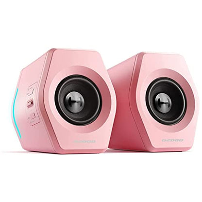 Edifier G2000 32W PC Computer Speakers for Gaming Desktop PC Laptop Mac Computer Woofer Speakers Bluetooth USB 3.5mm AUX Inputs RGB Lights Multimedia Speakers Pink - color: Pink