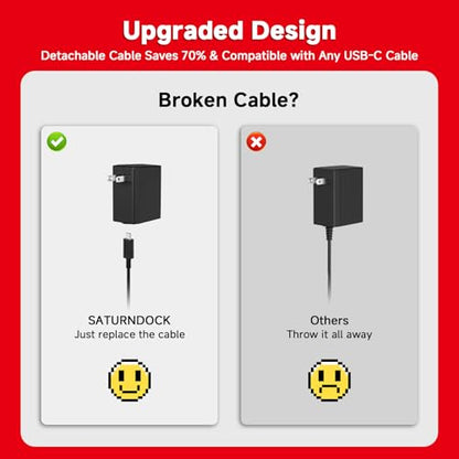 Charger for Nintendo Switch, 45W AC Adapter Fast Charging with 10ft Detachable USB C Cable, Compatible with Switch/OLED/Lite, Steam Deck, Support TV Mode, Original Quality - size: 10FT