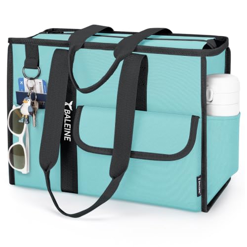 BALEINE Large Utility Tote Bag with Reinforced Bottom, Multi Pockets Foldable Tote Bag for Nurse, Travel, Work - color: Blue, size: Medium