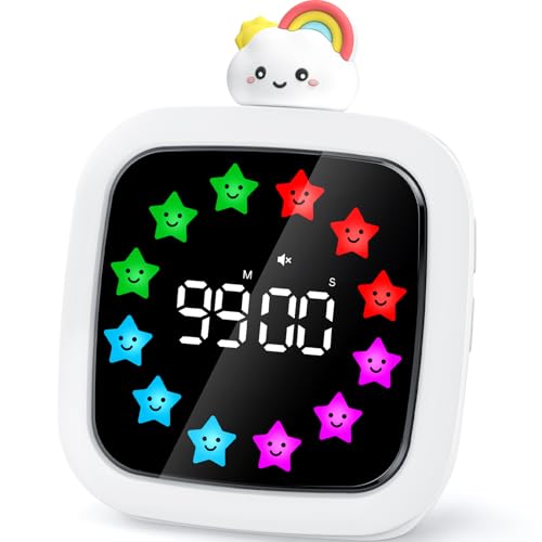 Yunbaoit Digital Visual Timer for Kids, Rechargeable 99-Minute Silent Countdown Timer with 19 Ringtones, 9 Optional DIY Color Star Display, Time Management Tool with Pause Function (Rainbow) - style: Rainbow Doll