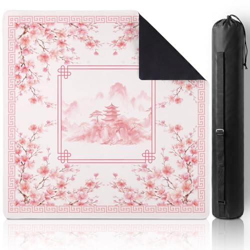 Thenshop Mahjong Mat Thickened Anti-Slip Game Mat with Drawstring Carrying Bag, 31.5" x 31.5" Waterproof Noise-reducing Table Cover for Mahjong, Poker, Card Games, Dominoes(Chinese Style) - style: Chinese Style