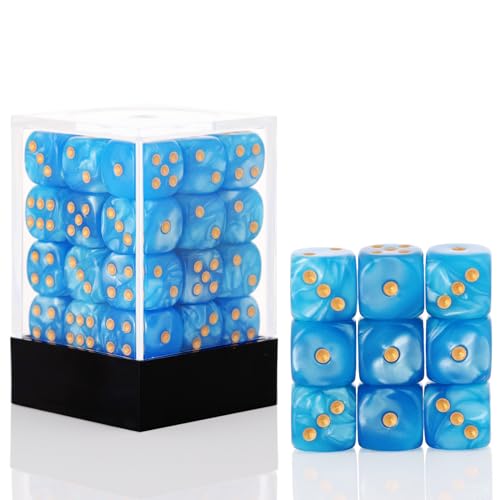 36 of Pack 12MM 6 Sided Dice Set,Pearl Pattern Game MINI Dice Set, 6 Sided Standard Dices for Yahtzee, Bunco or Teaching Math,with Portable Plastic Box(Blue Pearl) - color: Blue Pearl