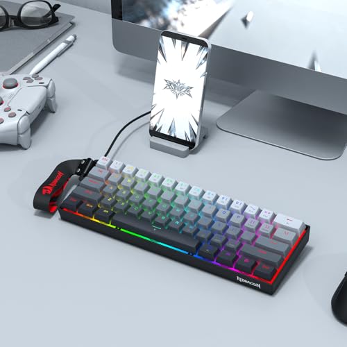 Redragon K617 HE Rapid Trigger Gaming Keyboard, 60% 61 Keys Wired Mechanical Keyboard w/Adjustable Hyper-Fast Actuation, Dedicated Hall Effect Magnetic Switch, PBT Gradient Keycap Strap Version - color: Gradient + Strap (HE Version)