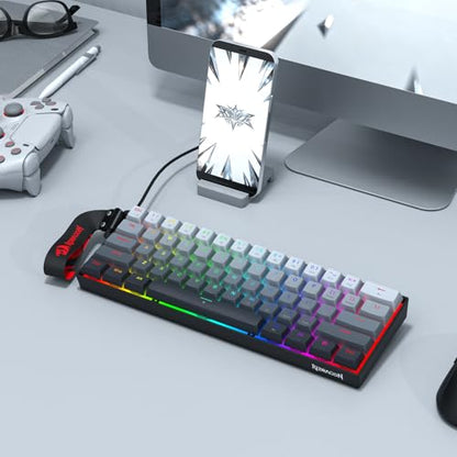Redragon K617 HE Rapid Trigger Gaming Keyboard, 60% 61 Keys Wired Mechanical Keyboard w/Adjustable Hyper-Fast Actuation, Dedicated Hall Effect Magnetic Switch, PBT Gradient Keycap Strap Version - color: Gradient + Strap (HE Version)