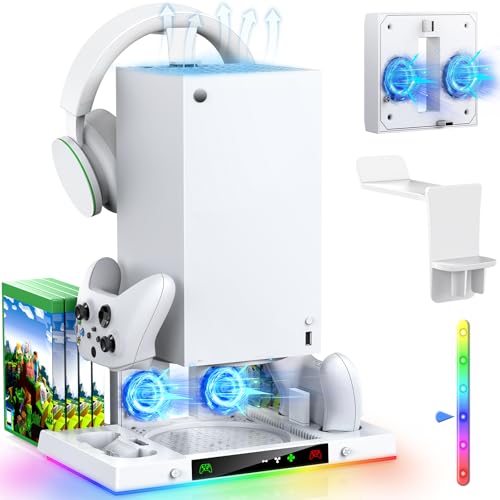 MENEEA Upgraded Cooling Fan Charging Station for Xbox Series X Console & Controller, Dual Charger Dock & Cooler System Stand with 15 Colorful Lights for Xbox Series X Accessories Kit - color: White