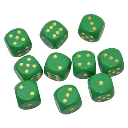 Set of 10 16MM Six Sided D6 Round Wooden Dice Set (Green) - color: Green