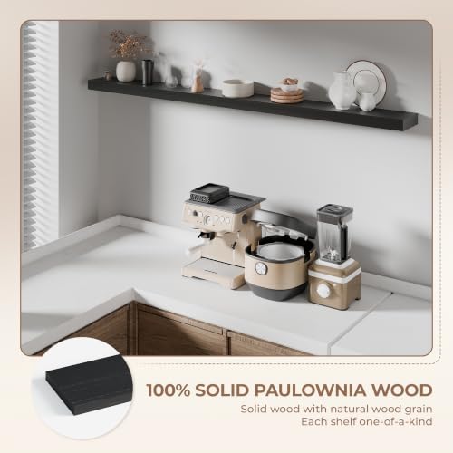 60 inch Long Black Floating Shelves Set of 1 | Solid Wood Large Wall Shelves with Invisible Brackets for Living Room, Bedroom, Bathroom, Kitchen, Laundry Room (Black, 60 Inch) - color: Black, size: 60 Inch set of 1
