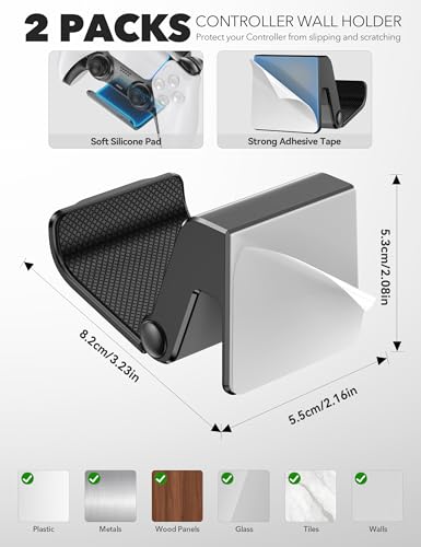 PS5/Slim/Pro Wall Mount with Headset & Controller Holder, Premium PS5 Metal Shelf Floating Mount, Universal 2 Packs Controller Stand and Headphone Stand, Game Accessries for All Playstation 5 Console