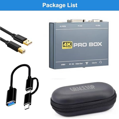 4K DVI Video Capture Card, VGA Video Capture, 4K60 DVI to USB 1080P60 Video Capture with HDMI Loopout Compatible with Windows, Linux, Android and MAC OS