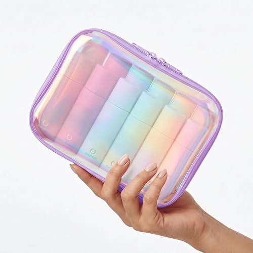 Clear Hard Shell Organizer Cases, 2 Pack | Iridescent PET shell with water-resistant, scratch-resistant surface for travel, toiletries, electronics and daily essentials - color: Purple2