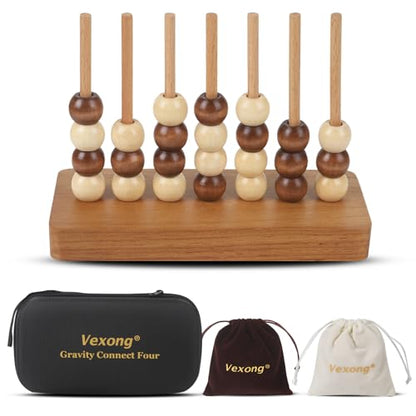 4 in a Row Game Wooden - 4 Connect in a Row Classic Strategy Game for Adults Kids,Four Connect Same Colour in a Row,Portable Travel Games Family Board